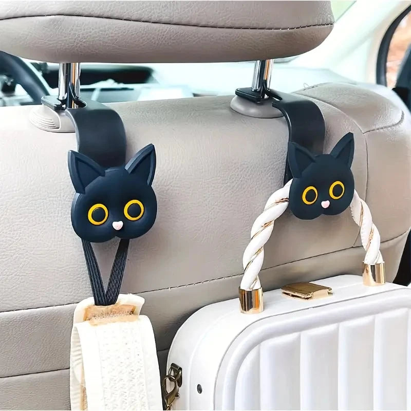 Cartoon Cat Car Seat Headrest Hooks – 2 Pack