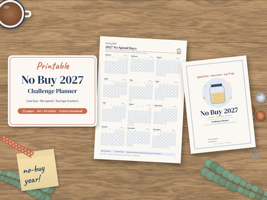 No Buy 2027 Challenge Planner printable - hero mockup