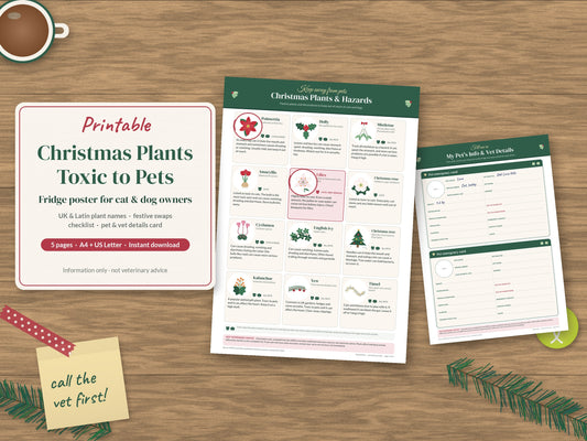 Christmas Plants Toxic to Pets Printable: Cat & Dog Fridge Poster, A4 & US Letter