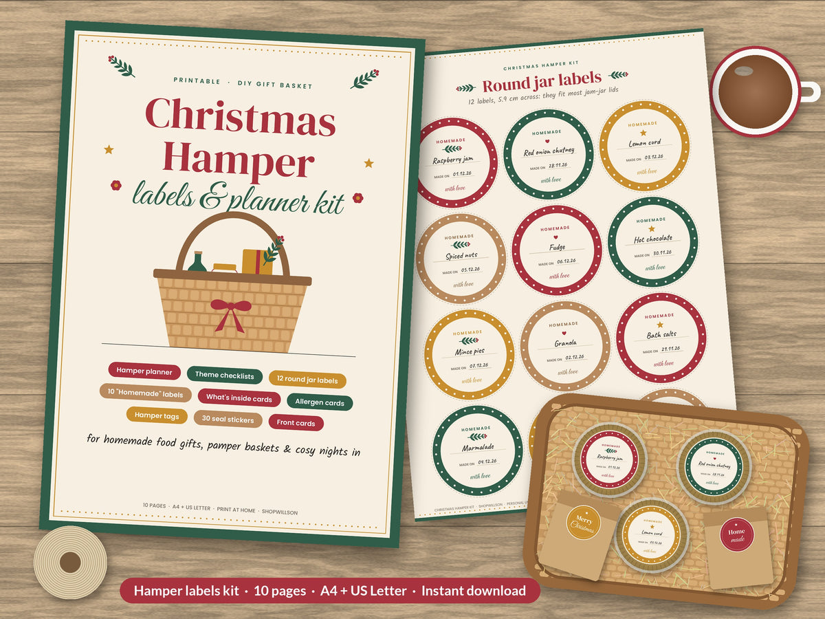 Christmas Hamper Labels & Gift Basket Kit printable hero