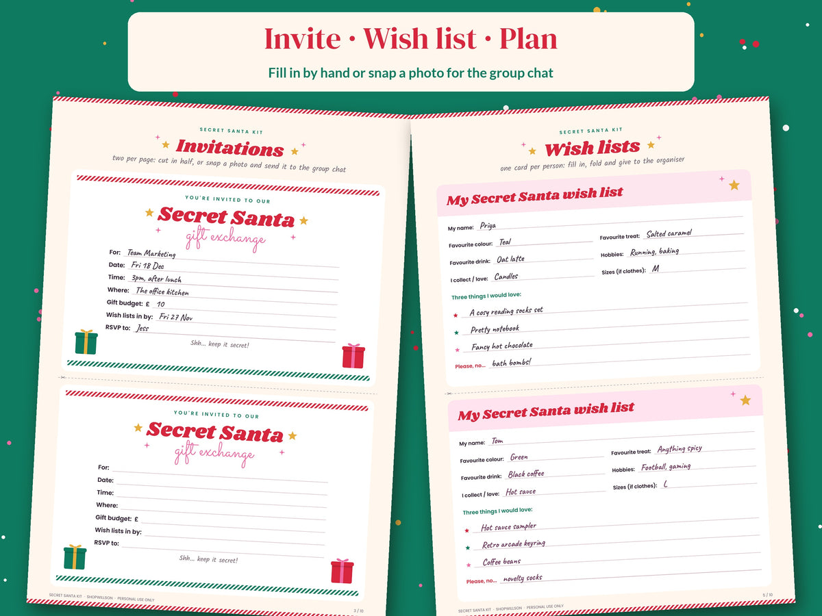 Secret Santa Party Kit Printable
