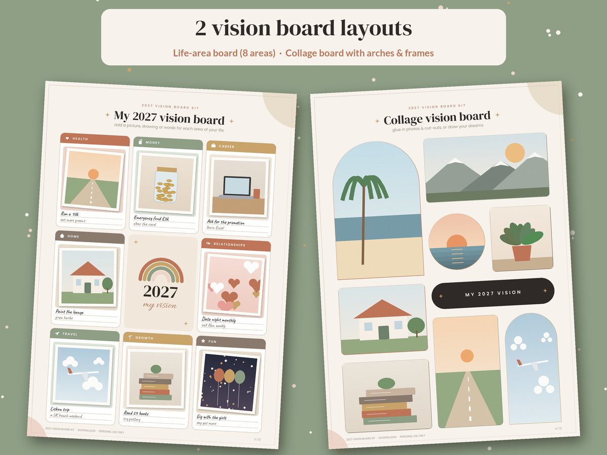 Life-area and collage vision board pages