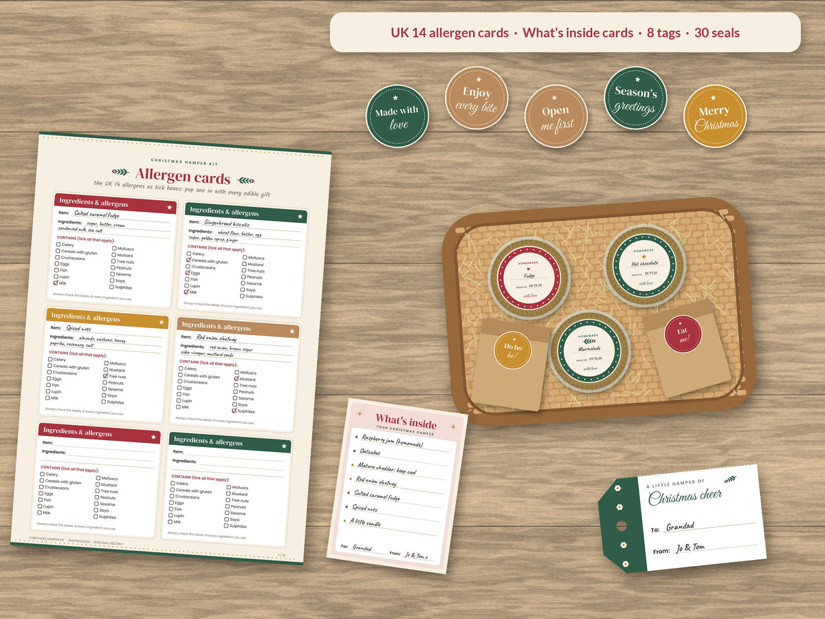 Allergen cards, hamper tags and seal stickers