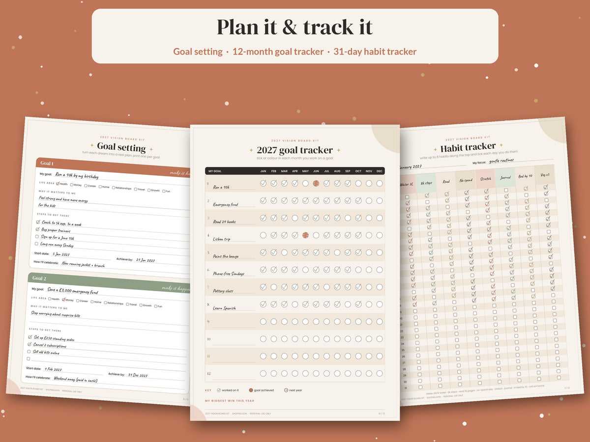 Goal setting and habit tracker pages