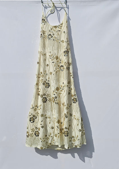 Golden Floral Embellished Backless Dress