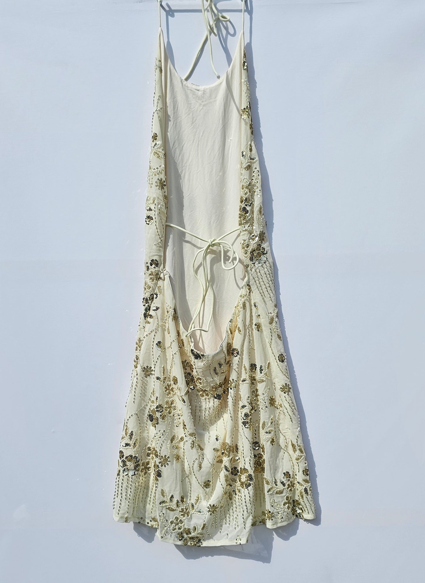 Golden Floral Embellished Backless Dress