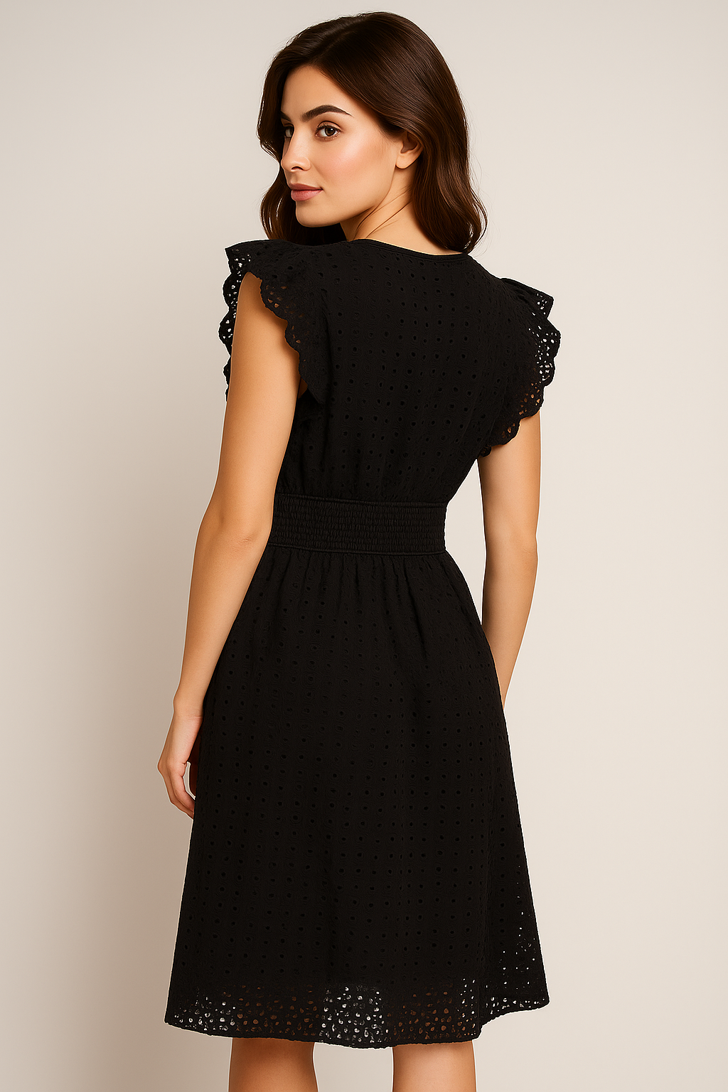 Black V-Neck Summer Dress – Flowy, Elegant, Casual/Beach/Party Size-M