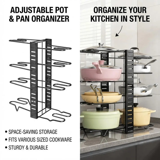 Adjustable Pot & Pan Organiser – 8 Dividers, 2-Tier