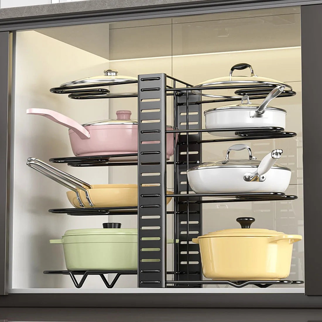 Adjustable Pot & Pan Organiser – 8 Dividers, 2-Tier