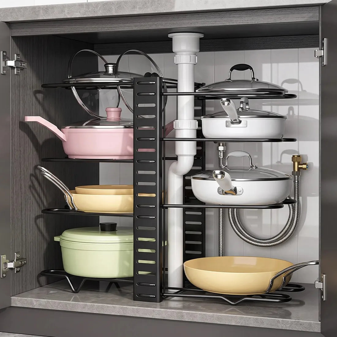 Adjustable Pot & Pan Organiser – 8 Dividers, 2-Tier