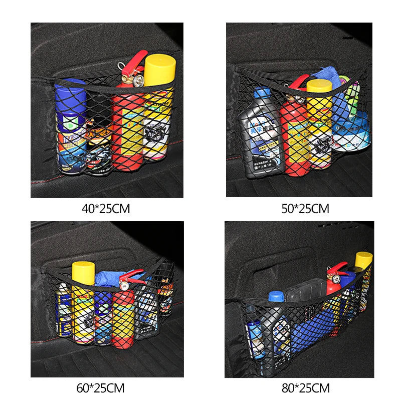 Car trunk mesh organiser detail