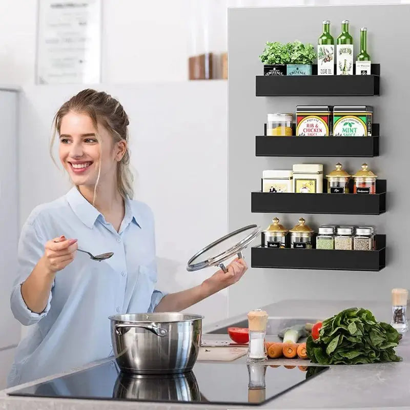 Magnetic Fridge Shelf Spice Rack – Black