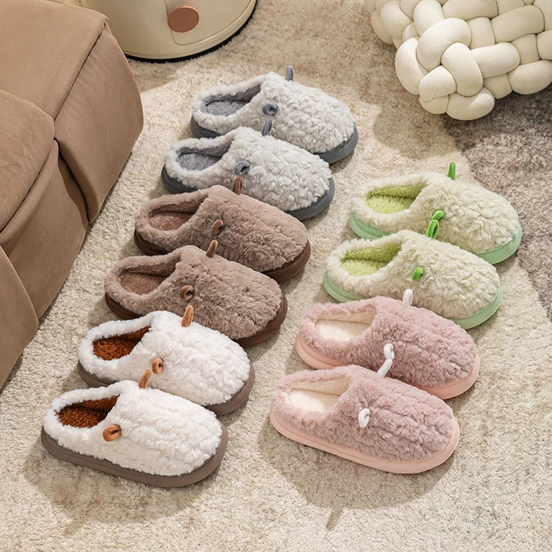 Cosy Fluffy House Slippers – Closed-Toe Plush Mules with Non-Slip Sole