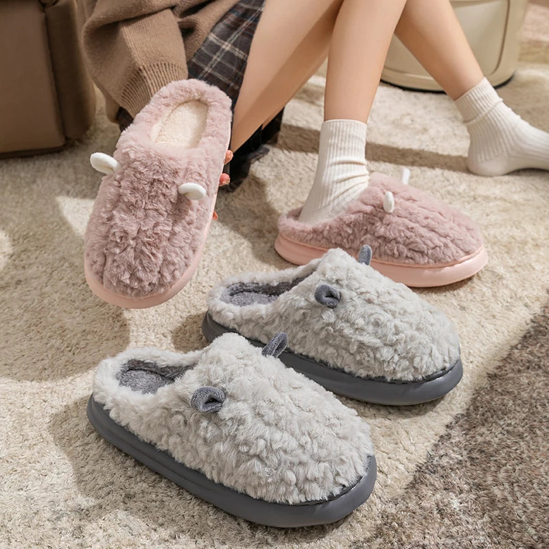 Cosy Fluffy House Slippers – Closed-Toe Plush Mules with Non-Slip Sole