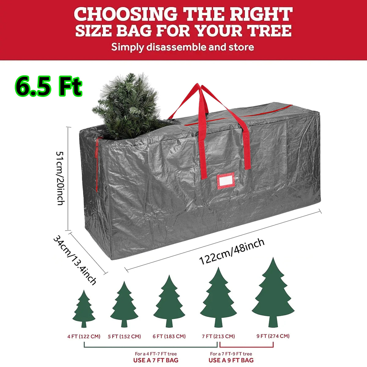 Christmas Tree Storage Bag – Waterproof with Handles (5ft–7.5ft Trees)
