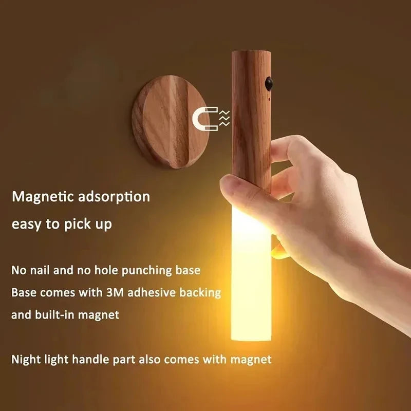 Rechargeable Magnetic Wall Light with Motion Sensor – Wooden Night Light