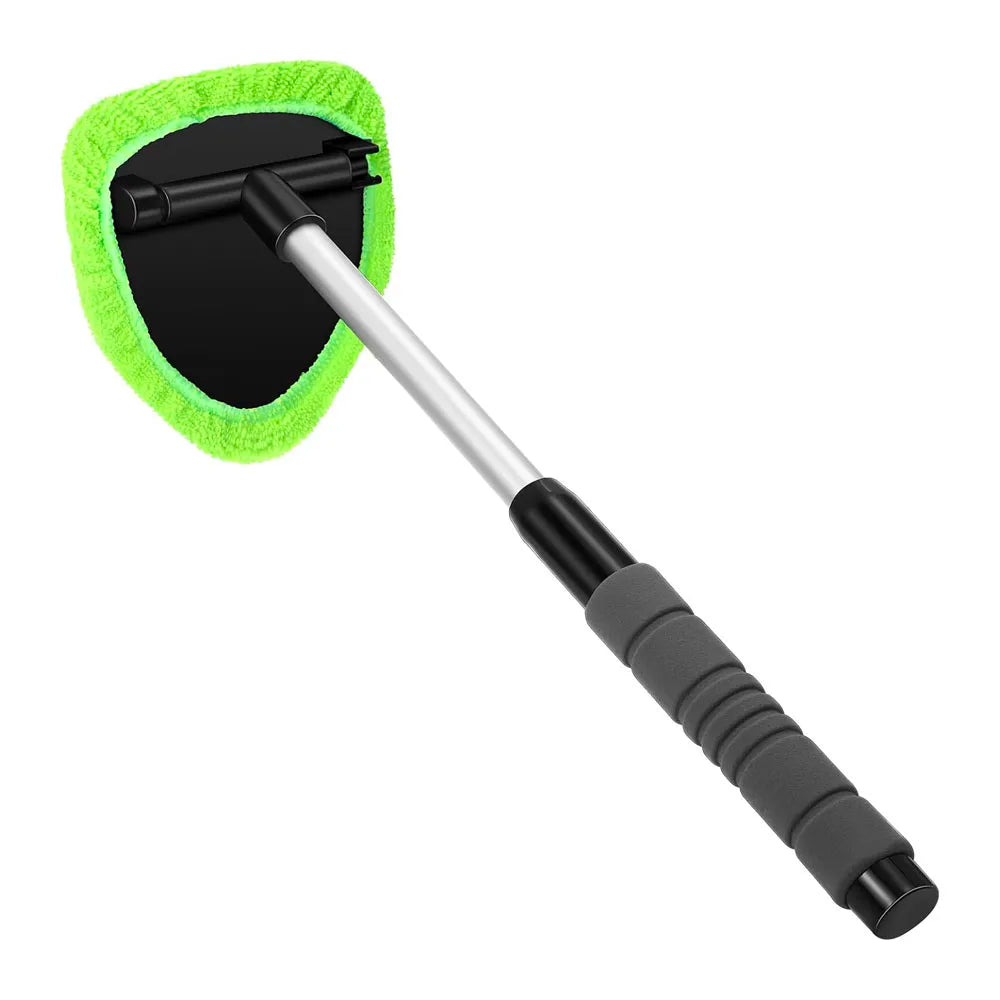 Green telescopic windscreen cleaning tool with 1 microfibre pad