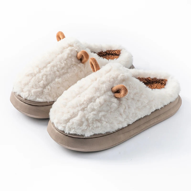 Cosy Fluffy House Slippers – Closed-Toe Plush Mules with Non-Slip Sole