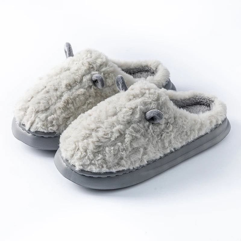 Cosy Fluffy House Slippers – Closed-Toe Plush Mules with Non-Slip Sole