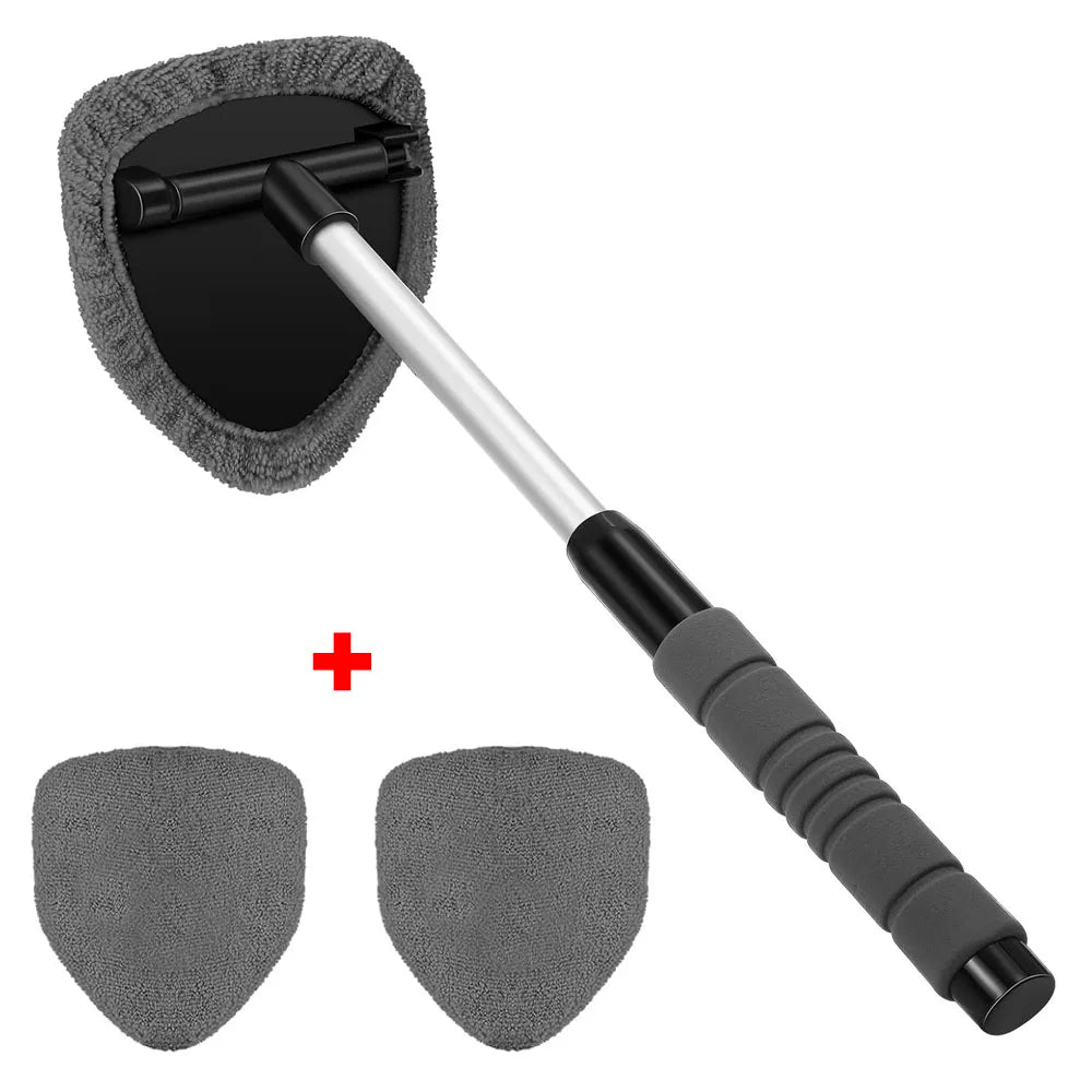 Grey telescopic windscreen cleaning tool with fitted pad plus 2 spare microfibre pads