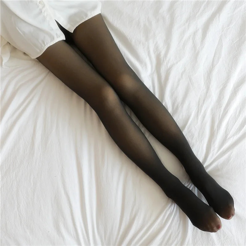 Fleece-Lined Thermal Tights – Sheer-Look Warm Winter Tights for Women