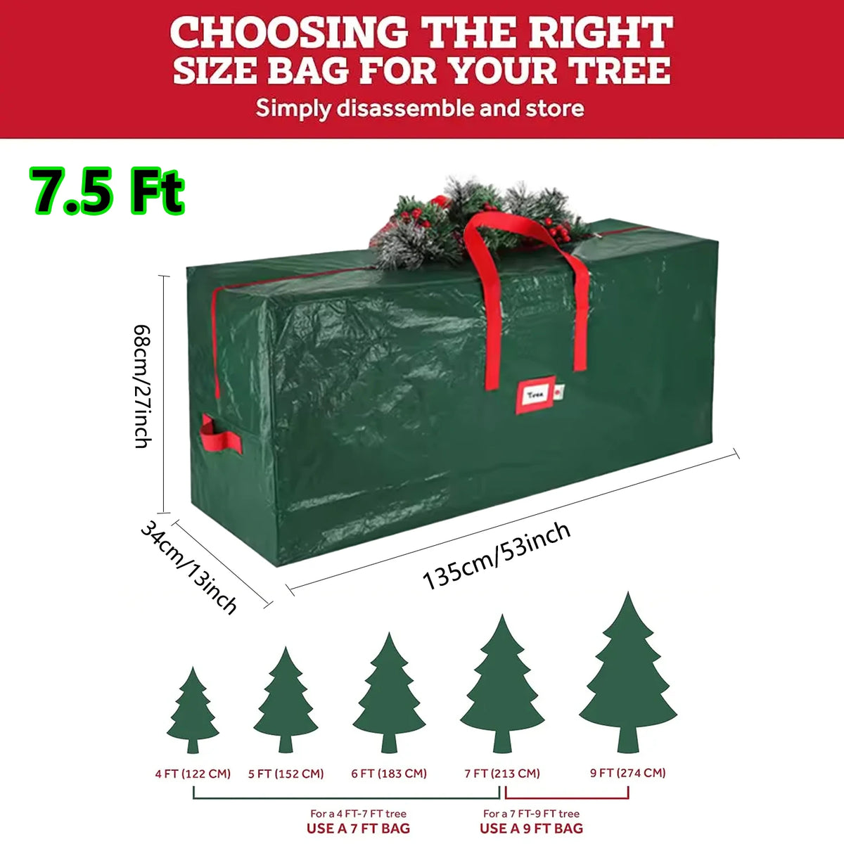 Christmas Tree Storage Bag – Waterproof with Handles (5ft–7.5ft Trees)