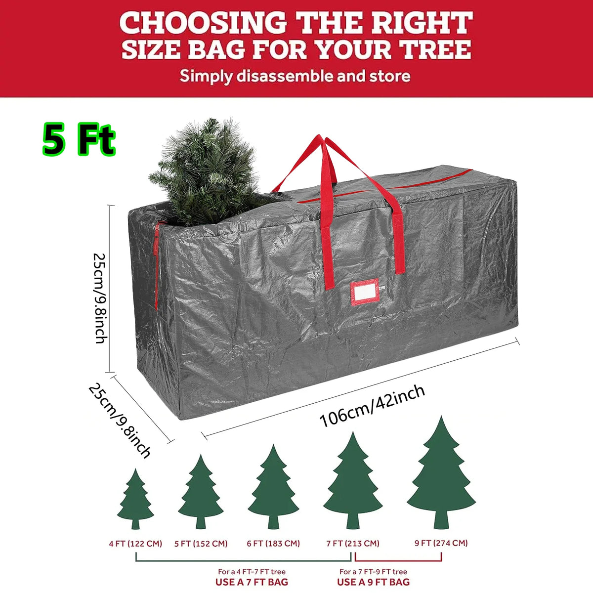 Christmas Tree Storage Bag – Waterproof with Handles (5ft–7.5ft Trees)