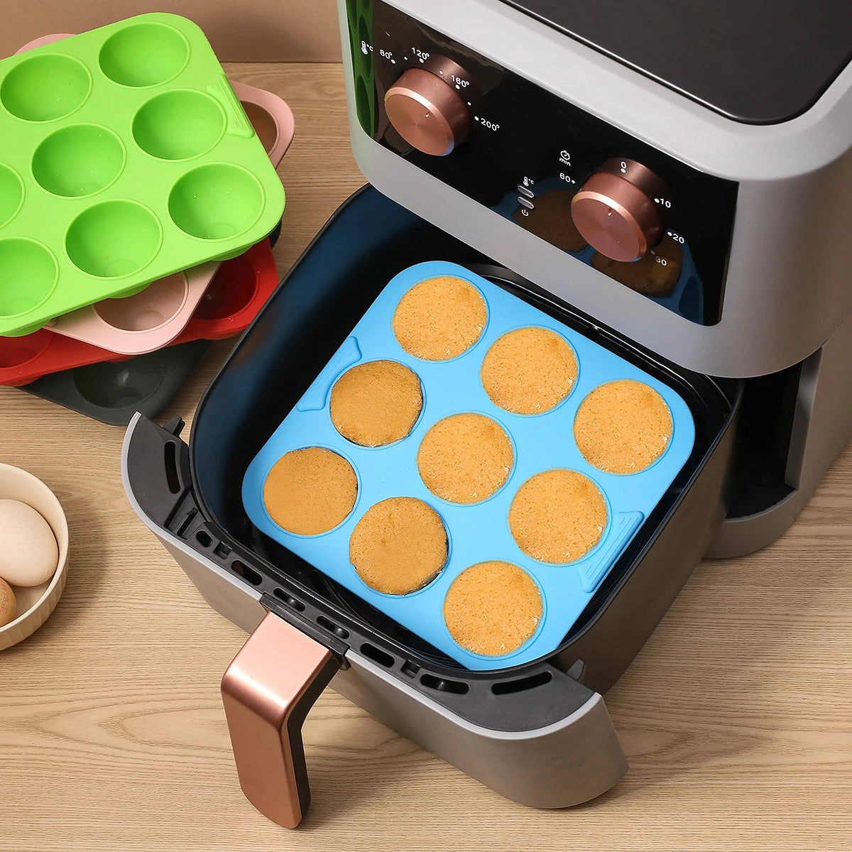 Square Air Fryer Silicone 9-Cavity Cake Baking tray.