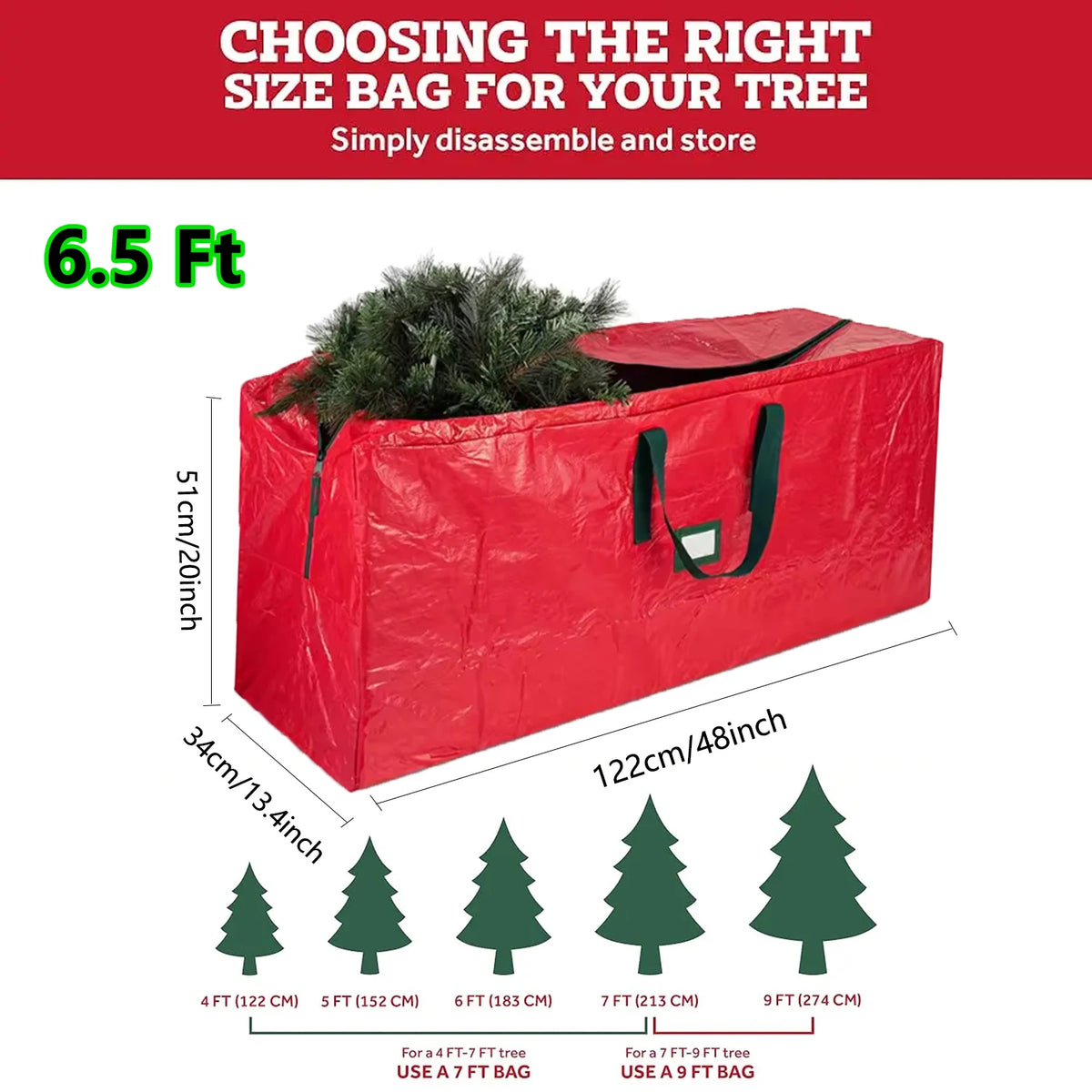 Christmas Tree Storage Bag – Waterproof with Handles (5ft–7.5ft Trees)