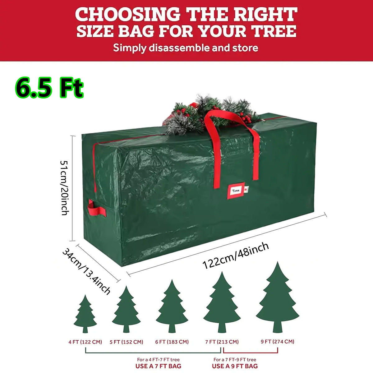 Christmas Tree Storage Bag – Waterproof with Handles (5ft–7.5ft Trees)