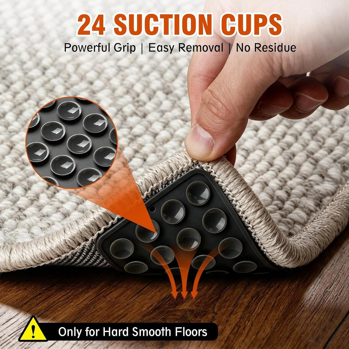Rug Grippers – Anti-Curl Rug Corner Pads with Suction Cups (4 or 8 Pack)