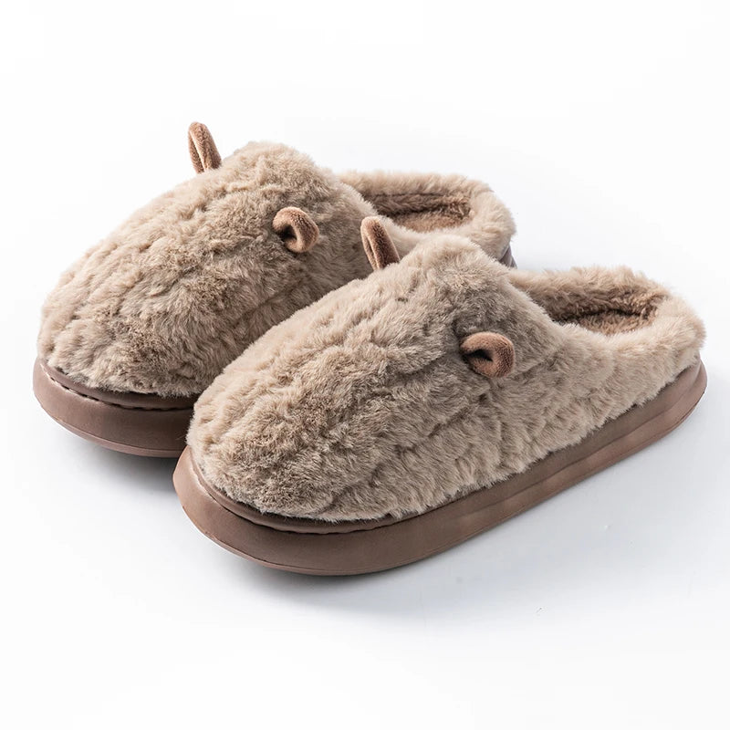 Cosy Fluffy House Slippers – Closed-Toe Plush Mules with Non-Slip Sole