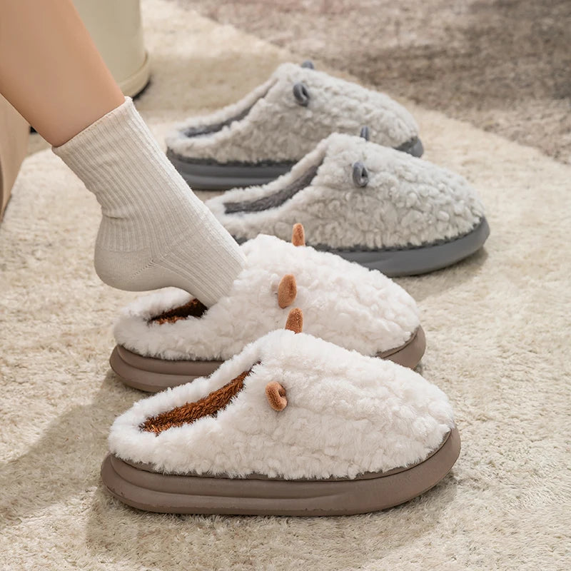 Cosy Fluffy House Slippers – Closed-Toe Plush Mules with Non-Slip Sole