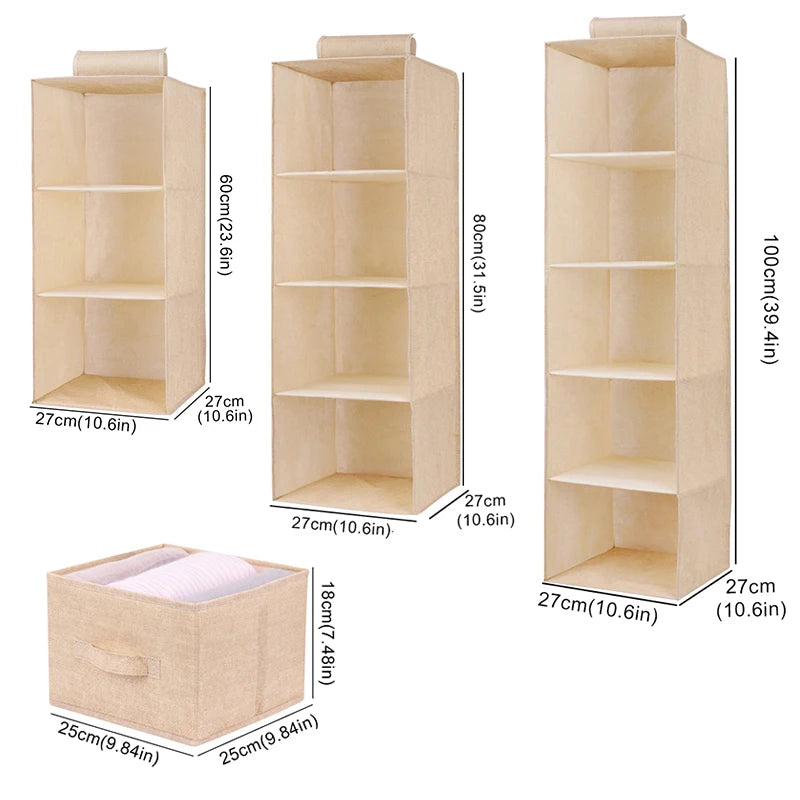 Cotton Linen Hanging Wardrobe Organiser