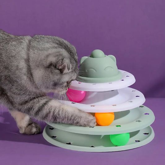 4 Levels Cat Toy Tower Turntable Roller Balls