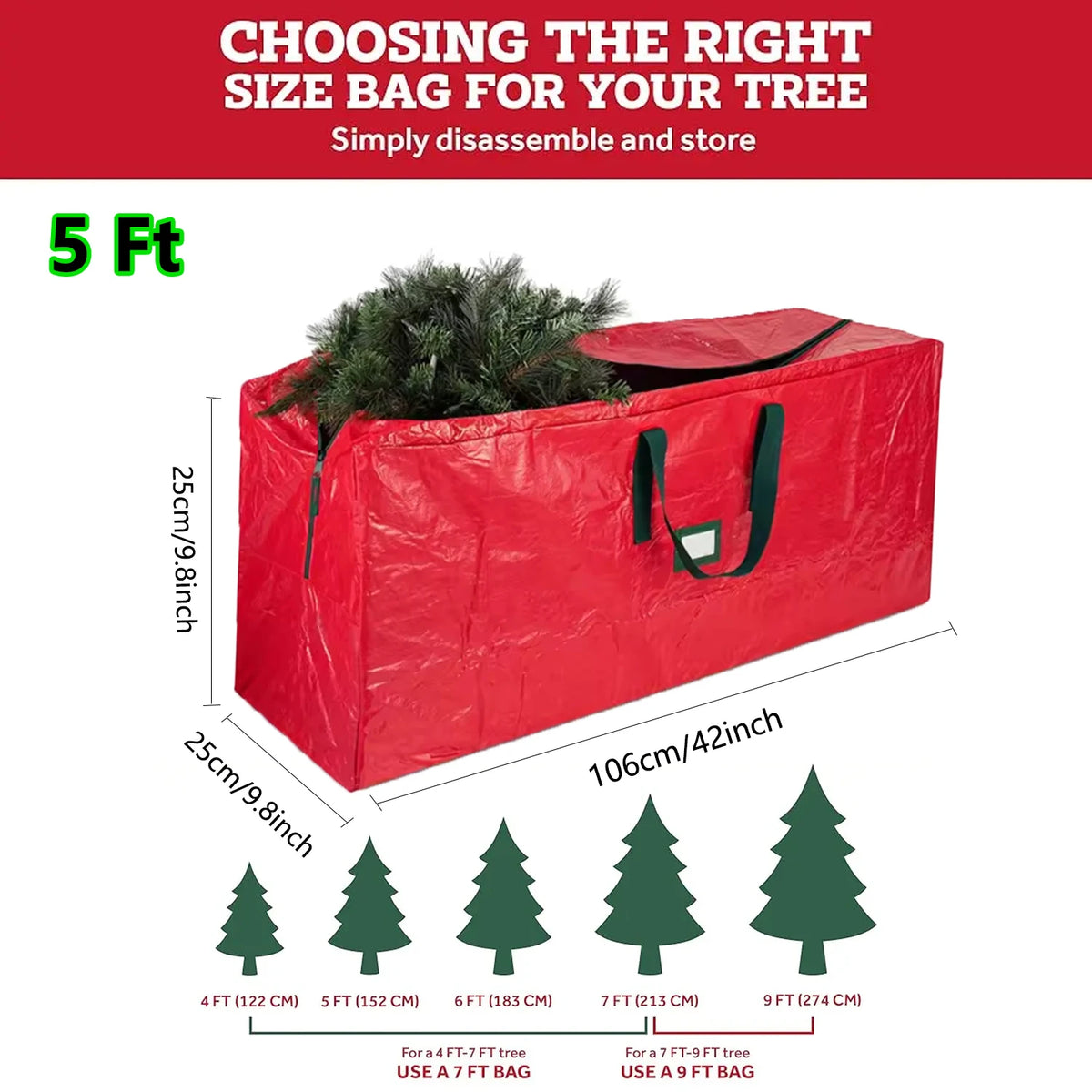 Christmas Tree Storage Bag – Waterproof with Handles (5ft–7.5ft Trees)