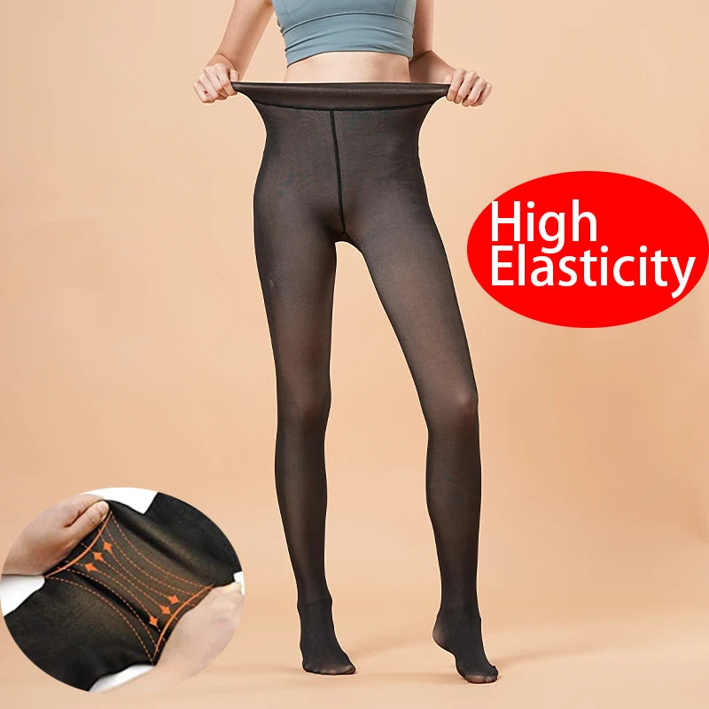Fleece-Lined Thermal Tights – Sheer-Look Warm Winter Tights for Women