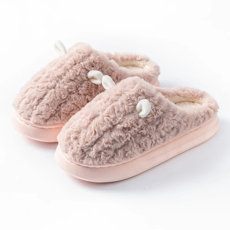 Cosy Fluffy House Slippers – Closed-Toe Plush Mules with Non-Slip Sole