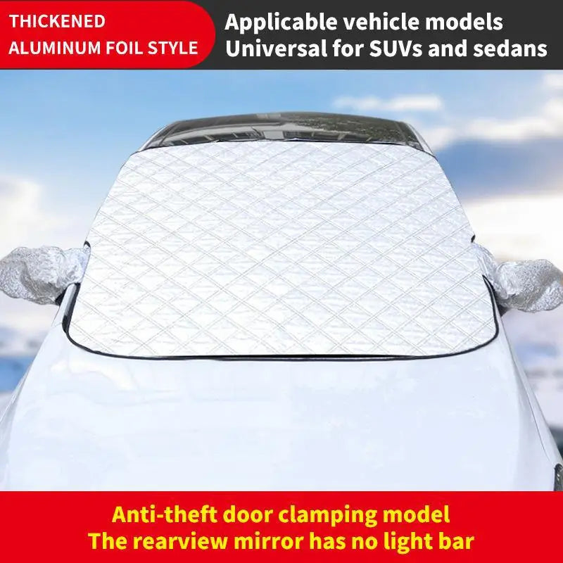 Quilted silver windscreen cover with mirror covers, side flaps close in the doors