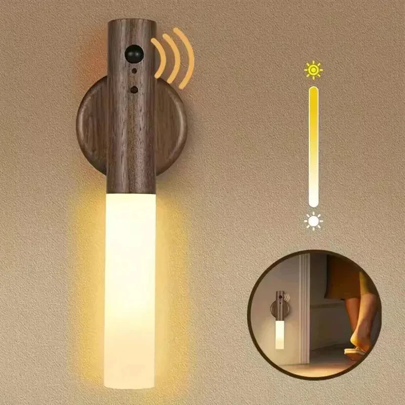 Rechargeable Magnetic Wall Light with Motion Sensor – Wooden Night Light
