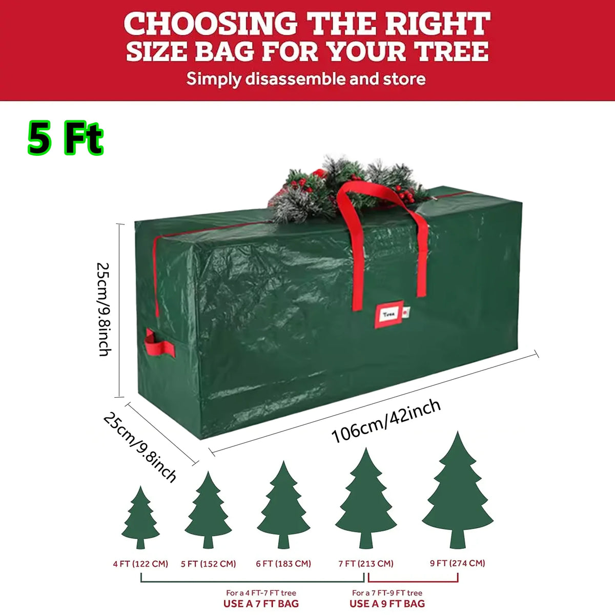 Christmas Tree Storage Bag – Waterproof with Handles (5ft–7.5ft Trees)