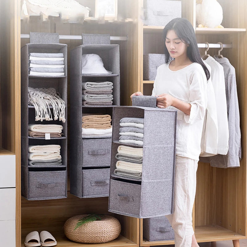 Cotton Linen Hanging Wardrobe Organiser