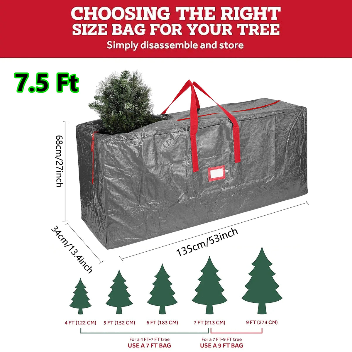 Christmas Tree Storage Bag – Waterproof with Handles (5ft–7.5ft Trees)