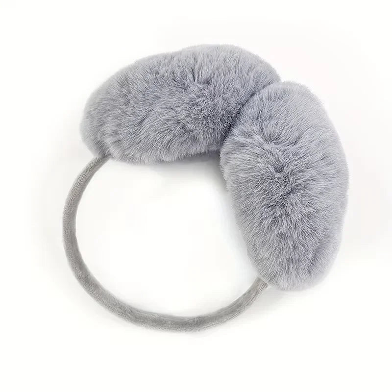 Grey plush earmuffs with headband
