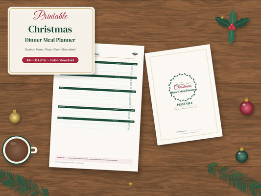 Printable Christmas dinner meal planner, instant download