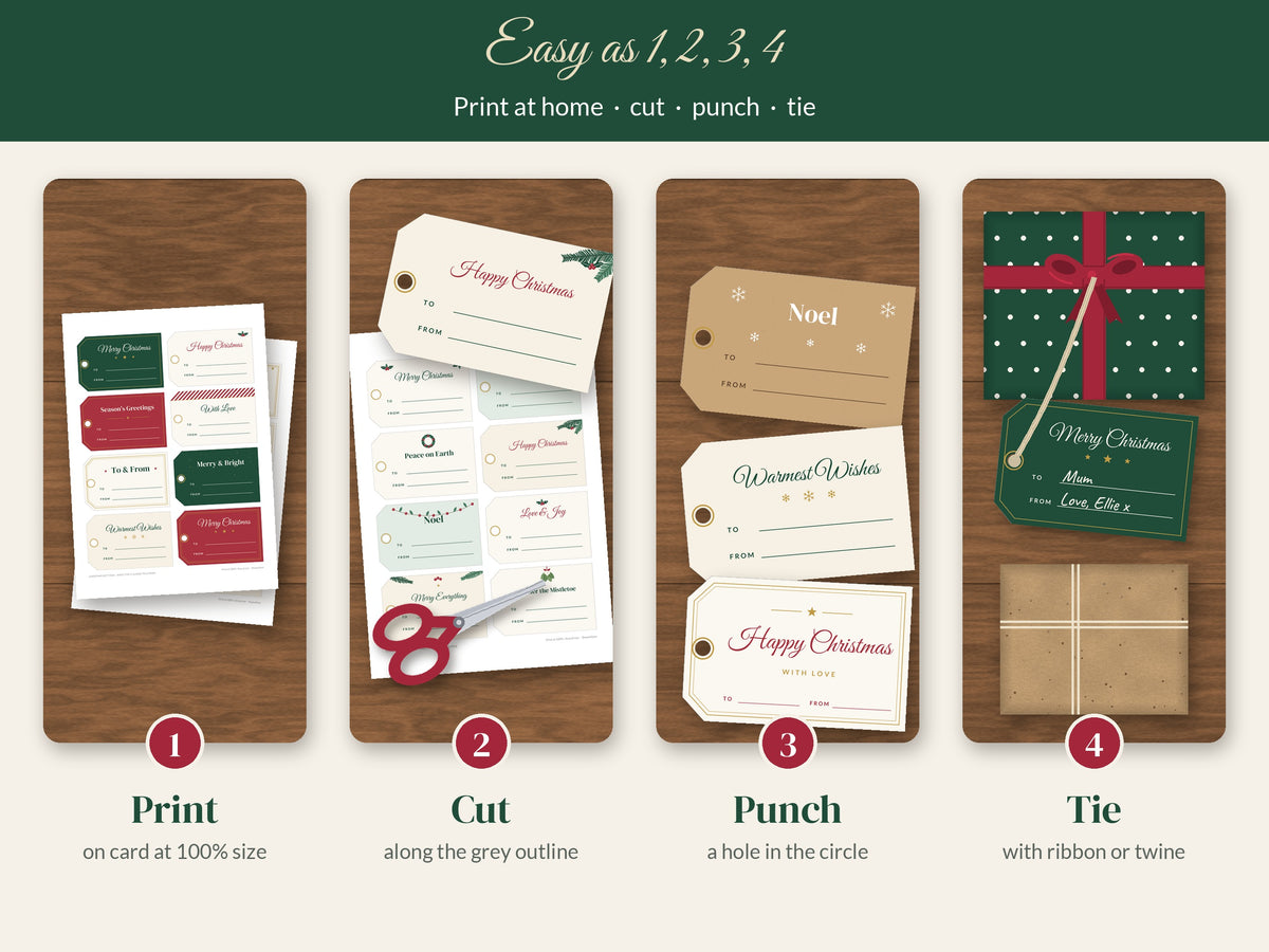 How to print, cut and use the Christmas gift tags