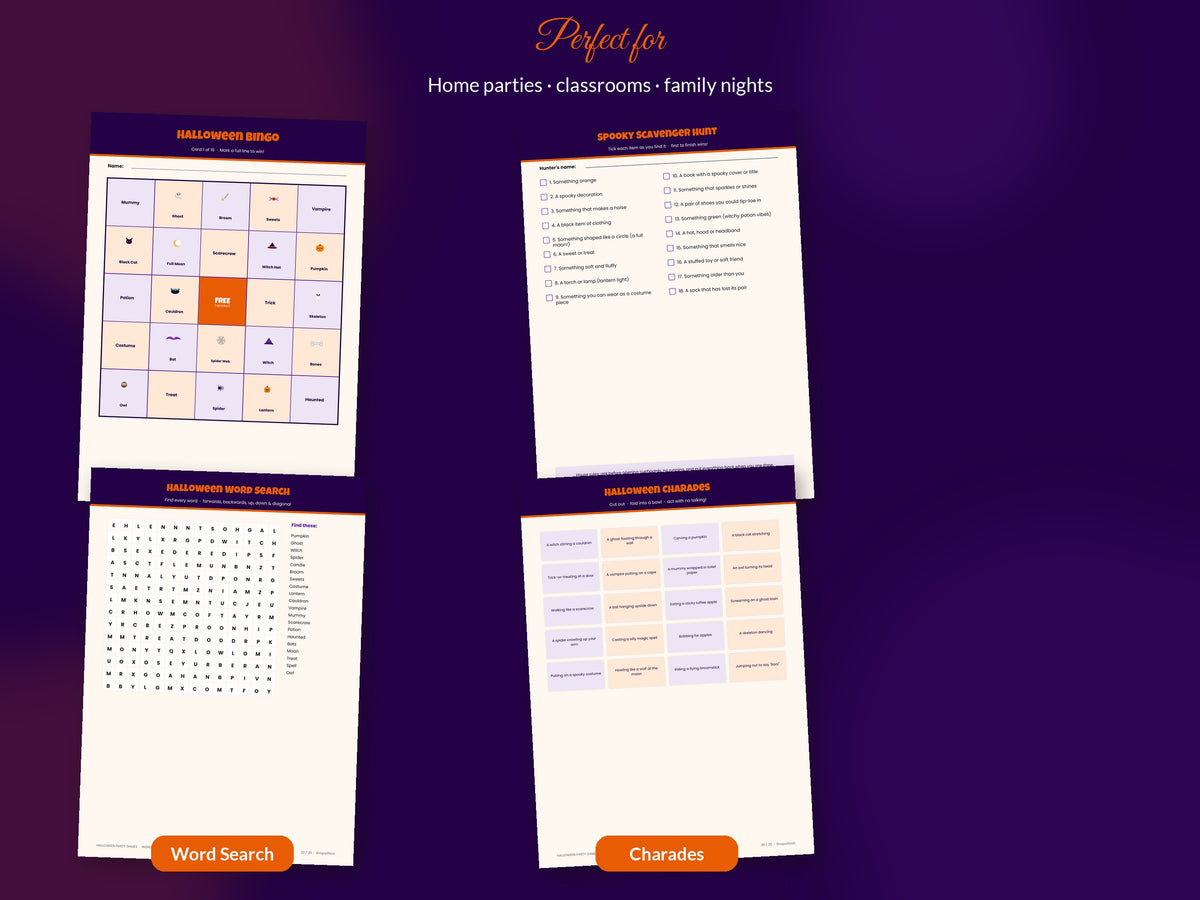 Halloween party games printable – perfect for kids and family parties